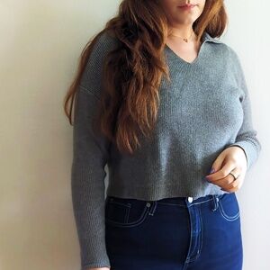 Cropped, Preppy, Grey Sweater